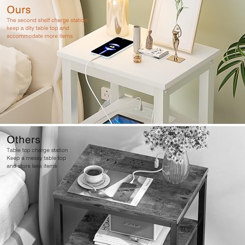 Image of VECELO Modern Nightstands with Charging Station,Side End Table Night Stand with Storage Shelf for Small Spaces, Bedroom,Living Room