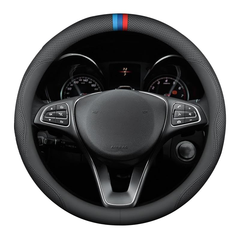 RYE for BMW Steering Wheel Cover, Leather Car Steering Wheel Cover Heavy-Duty Durable Breathable, Custom-fit for BMW X3 X5 X7 3/5/7 Series 328i 550i
