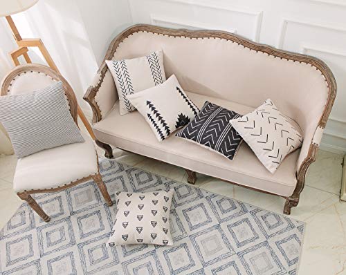 DEZENE Throw Pillow Covers for Couch,6 Pack,Natural Linen Look Fabric,Modern Geometric Patterns,Decorative Sofa Square Cushion Pillow-Cases,18 x 18 inch,Black