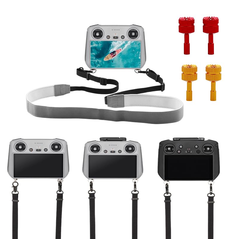 Adjustable Lanyard +2 Pair Joysticks for DJI RC/RC 2/RC Pro Controller RC Neck Strap, Soft Leather Lanyard Compatible with DJI Mini 3 Pro/Mini 4 Pro/Air 3/Mavic 3 Pro emote Controller Accessories