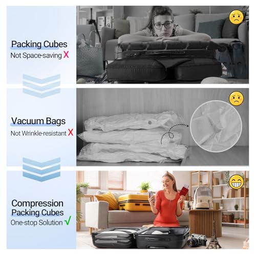 10 Set Compression Packing Cubes for Travel Essentials,Compressible Expandable Packing Cubes for Suitcase,OlarHike Luggage Organizer Bags for Travel,Handy Helper for Organizing Clothes(Black) - Image 7