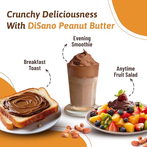 Image of DiSano Chocolate Peanut Butter Creamy, 350g, 23g Protein & 6.4g Dietary Fibre, Tasty & Healthy Chocolate Spread for Breakfast & Snacks, Made with Premium Roasted Peanuts, Zero Cholesterol & Trans Fat