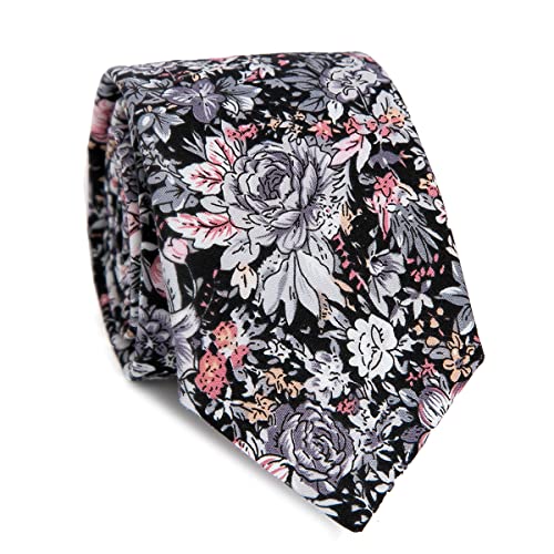 Image of JESLANG Men's Cotton Printed Floral Tie 2.56 inch Skinny Narrow Necktie Various Designs