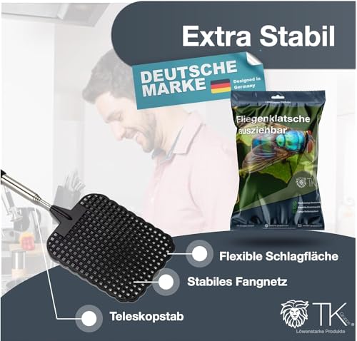 6er Set XXL 75 cm Insektenklatsche Fliegenklatsche ausziehbar Teleskop Klatsche Fliegenfänger Insektenfänger Fliegenschutz vor Insekten, Fliegen, Mücken, Wespen