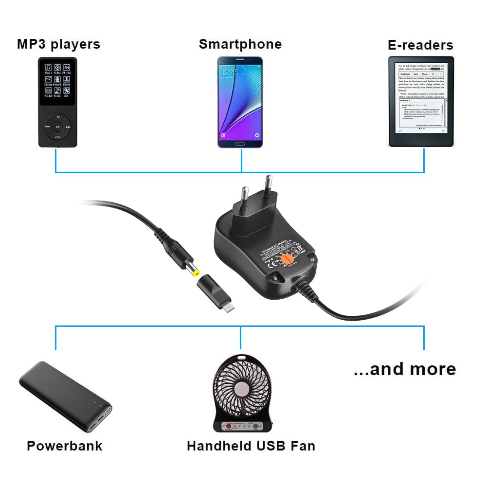 Outtag 12W Multi di tensioni caricatore universale adatto 3V 4.5V 5V 6V 7.5V 9V 12V 1A 1000mA per elettrodomestici LCD Wi-Fi Router Bluetooth altoparlante USB Caricabatterie Cellulari Smartphone
