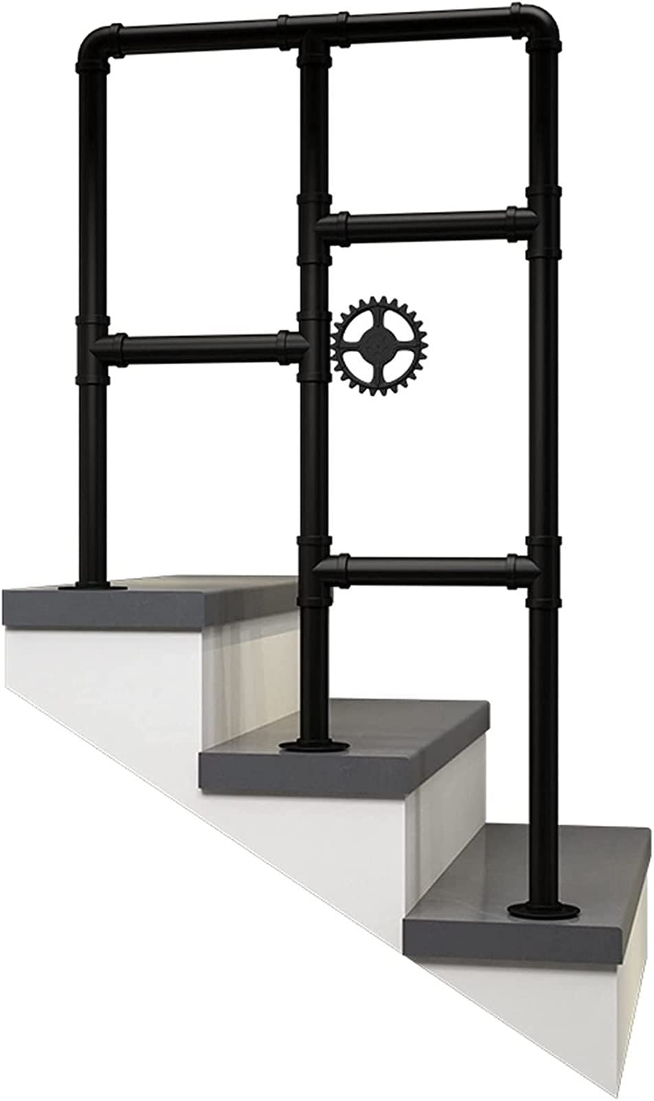 Meiiron Black Staircase Handrails, Fits For 3 Steps Transitional Wrought Iron Handrail, Stair Railing With Fence, Handrails For Concrete Steps, Matte