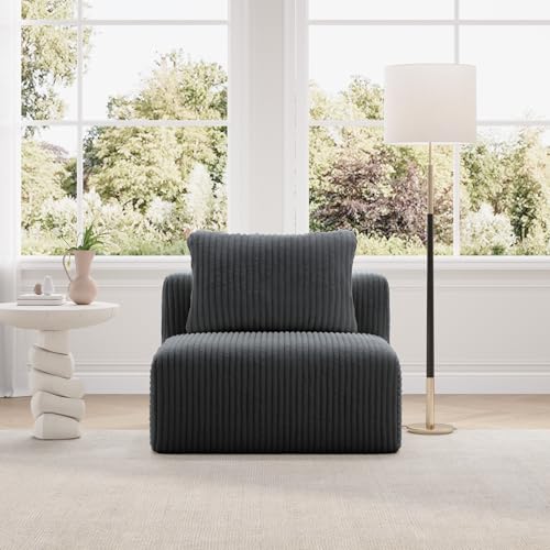 Image of Novilla Modular Sectional Sofa, Modern Cloud Sectional Couch with Smarts Coil Support, Upholstered Boneless Couch for Living Room Apartments Bedroom, No Assembly Required, Dark Gray (Armless Chair)