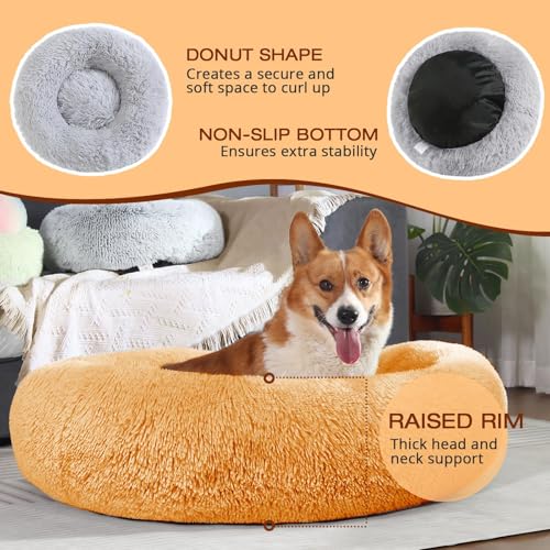 Image of JOLLYVOGUE Dog Bed, Calming Anti-Anxiety Large Dog Bed, Fluffy Donut Cushion for Medium and Large Pets (27 inch /30 inch /36 inch)