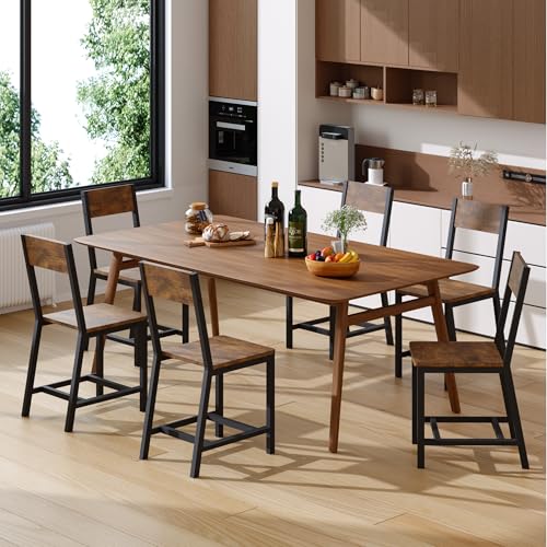 YOUDENOVA Juego de 6 sillas de comedor, estructura de metal estable, cómodas sillas de cocina con respaldo, adecuadas para salón, comedor y cocina, color marrón vintage, soporta hasta 150 kg