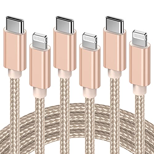 Marchpower USB C to Lightning Cable - MFi Certified iPhone 12 Fast Charger Cord 3/6/10ft Charging Cable Compatible with iPhone 12/12 Mini/ 12 Pro/ 12 Pro Max/ 11/11 Pro/X/XS/XR/8/8 Plus -Gold