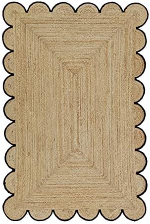 Export Profile Scalloped Natural Jute Area Rug, Colored Trim (2/3 FEET)