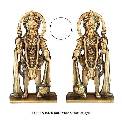 Image of Combo Hanuman ji Idol with Double Sided Design and Flying Bajrangbali Haging Ornament for Home Temple & Car Dashboard,Office,Gift-Brass Statue for Good Luck (Gold)(Pack of 02)