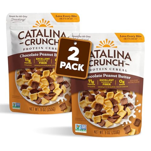 Catalina Crunch Protein Cereal - Sugar Free Breakfast Cereal with 11g of Protein - Gluten Free - Chocolate Peanut Butter - 9 oz. Bag (Pack of 2) (Packaging May Vary)