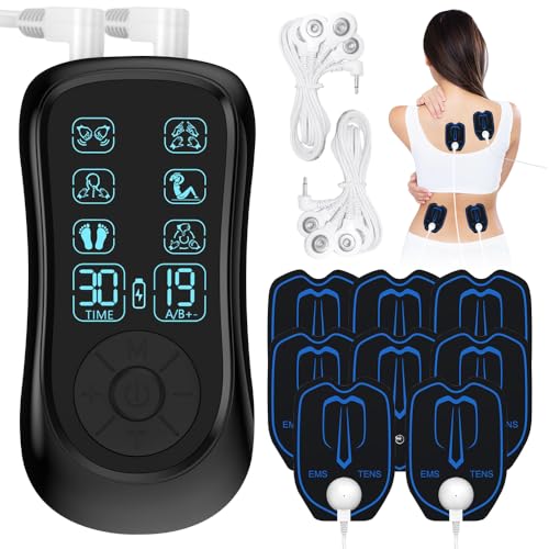 Mineup Electroestimulador Muscular, TENS Electroestimulador Digital 2 Canales, Dispositivo EMS TENS Terapia Dolor, Instrumento De Masaje Estimulación TENS Con 6 Modos Y 19 Intensidades