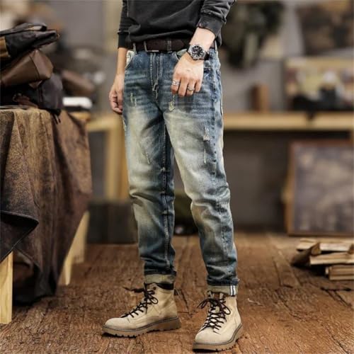 Men's Vintage Fashion Jeans Slim Straight Tapered Pants3