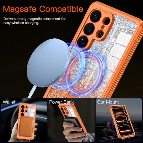 v-Golvin for Galaxy S26 Ultra Case,[Magnetic Stand][Fit for MagSafe][Glitter Card][Built-in 9H+ Screen Protector] Military-Grade Drop Proof Shiny Cover for Samsung Galaxy S26 Ultra,Orange - image 5