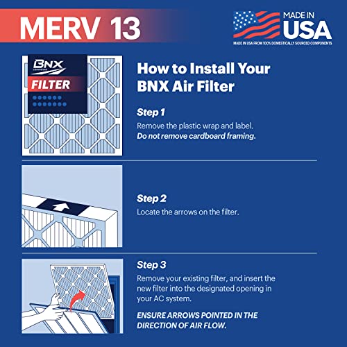 Image of BNX TruFilter 14x14x1 Air Filter MERV 13 (4-Pack) - MADE IN USA - Electrostatic Pleated Air Conditioner HVAC AC Furnace Filters for Allergies, Pollen, Mold, Bacteria, Smoke, Allergen, MPR 1900 FPR 10