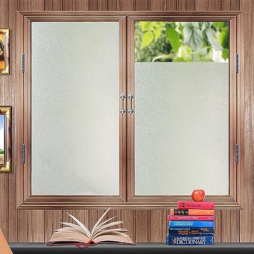 Image of WISDOM Privacy Window Film Frosted Static Cling Glass Sticker for Home Office Security and Decorative Opaque Glass Effect Anti-UV Removal (24 X 48 Inch, White Frosted)