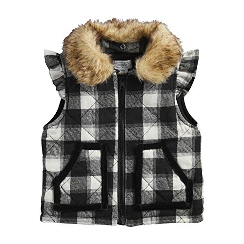 Mud Pie Baby Girls' Black Check Quilted Vest, 24 Months-3T