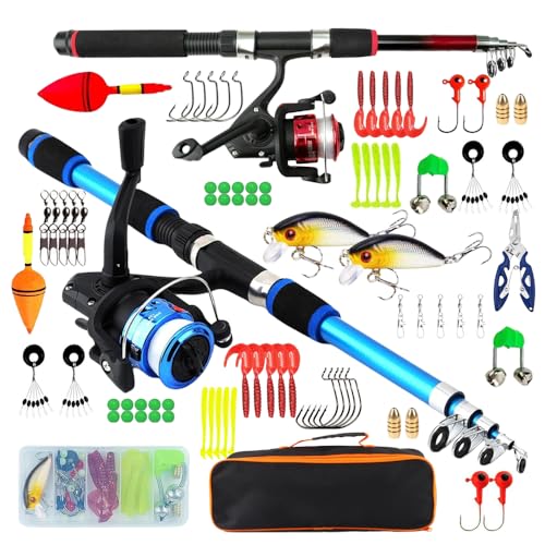XUXLEKK Kit de Canne à Pêche Télescopique, 2 Jeux 1,8M Canne a Peche Enfant, Ensemble de Pêche Complet avec Moulinet, Leurres et Sac de Transport, pour...