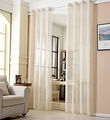 WOLTU Transparente Gardinen mit Ösen für Wohnzimmer und Schlafzimmer - Halbtransparent - 140x245 cm - Creme - Global Rec