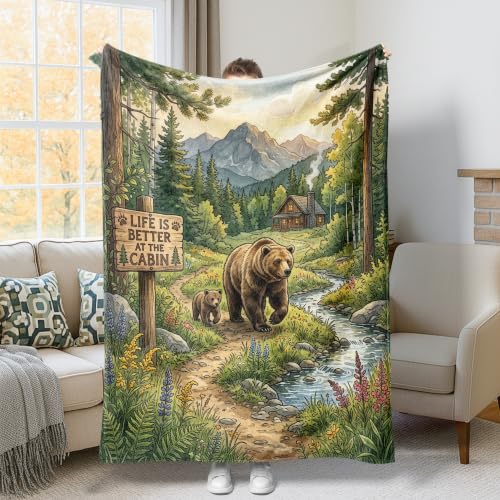 Couverture en fourrure ours plaid vert automne grand format pour lit et canapé chalet - 2
