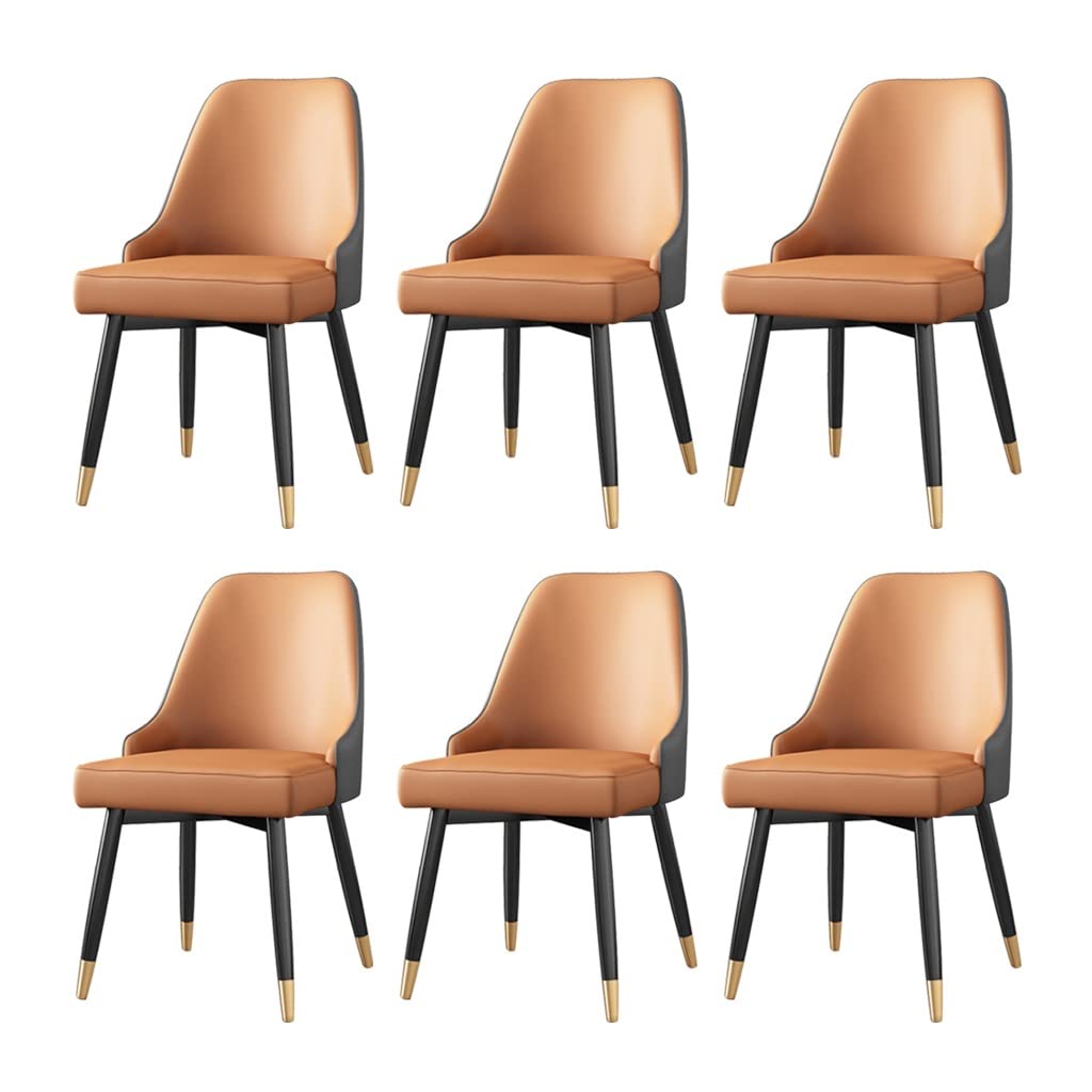 SJIALEN PU Leather Dining Room Chairs Set of 6, Water Proof Kitchen Accent Chairs with Metal Legs Apartment Living Room Side Chair Kitchen Chair (Color : Orange)