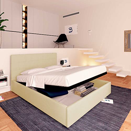 Baldiflex Einzelbett mit Aufbewahrungsbox Dublin aus Kunstleder, Lattenrost für Einzelbetten 180 x 200 cm, elegantes Kopfteil, cremefarben – Bild 8