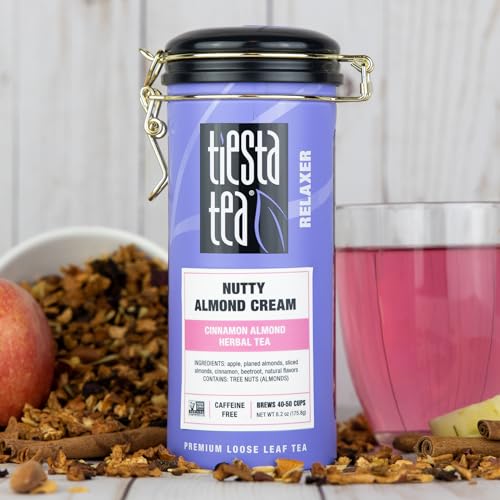 Image of Tiesta Tea - Nutty Almond Cream, Premium Loose Leaf, Cinnamon Almond Herbal Tea Blend, Non-Caffeinated, Make Hot or Iced & Brews Up to 250 Cups, 16oz Bulk Pouch & 6.2oz Refillable Tin Combo