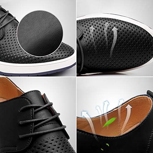 Santimon Men's Casual Oxford Shoes Breathable Leather Flat Fashion Sneakers Sandals Black 13 US | Image 3