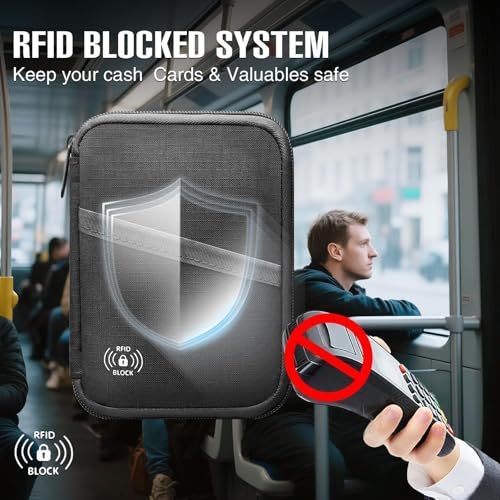 FIREDOG Passport Holder & Travel Wallet with RFID Blocking - Premium Document Organizer Case for Men and Women - Multiple Card Slots, Holds Passports, Cards, Tickets, ID, Cash Holder(Black)2