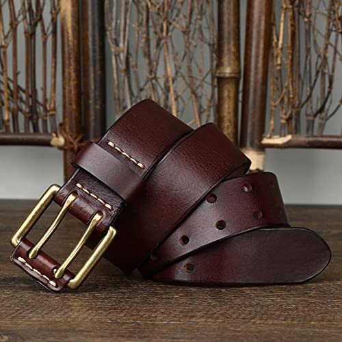 Mens Double Prong Leather Belt Solid Brass Buckle Casual Work Waistband for Jeans Pants2
