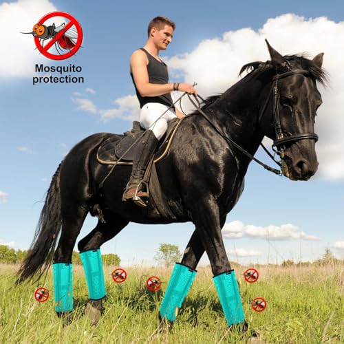 Image of Horse Fly Boots, Breathable Mesh Protection Set of 4, Comfortable Horse Leggings, Breathable Mesh Design, Equine Supplies for Reduce Stomping, Hoof Damage & Leg Fatigue (Green, Medium)