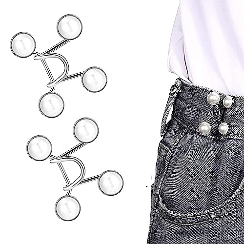 Image of 2pcs Pant Waist Tightener, Adjustable Waist Buckle Set, Extra Button for Jeans to Make Tighter, Instant Jeans Button Pins for Pants Jeans Skirts, No Sewing Required (Pearl White)