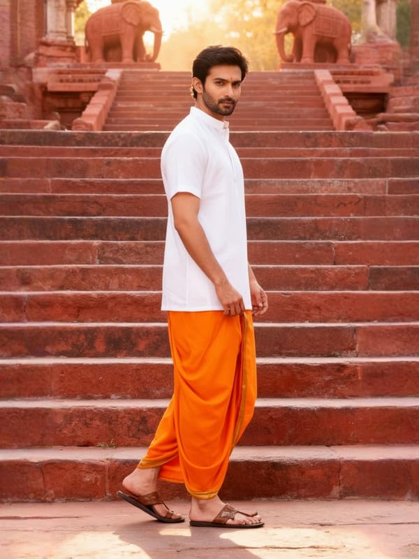 BANARASI POSHAK Men Ethnic Wear Orange Free Size Lightweight Comfortable Soft Fabric Outfit 2