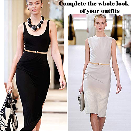 Alaix Women's Leather Skinny Belt For Dress Adjustable Thin Waist Belt For Lady Waistband With Golden Buckle Apricot #TOP4
