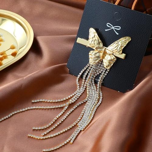 Rubela Gold Butterfly Rheinstone Tassel Hair Clips, Hair Accessories for Women & Girls
