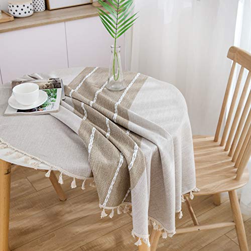 Nappe coton lavable à rayures café pour protéger et décorer la table