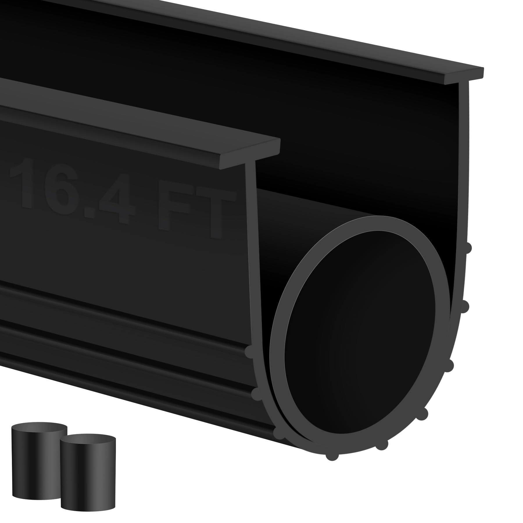 MYFAMIREA Garage Door Bottom Seals Rubber 16.4FT Weather Stripping Weatherproof Seal Replacement Strip Kit with 5/16"T Ends & 2 End Plugs, Universal U+O Ring Buffering Sealing for Double Track, Black