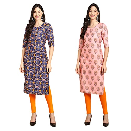 Image of Pinkmint Designer Woman's Crepe Multicolored Straight Kurta [A-355-330]