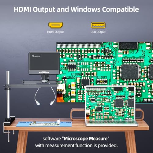 Image of LM210A 10.1 inch HDMI Digital Microscope for Soldering with Slide Rail Arm Stand, Professional Electronic Microscope Camera for Adults, UHD 2160P Video 52MP, Windows PC View, 32GB