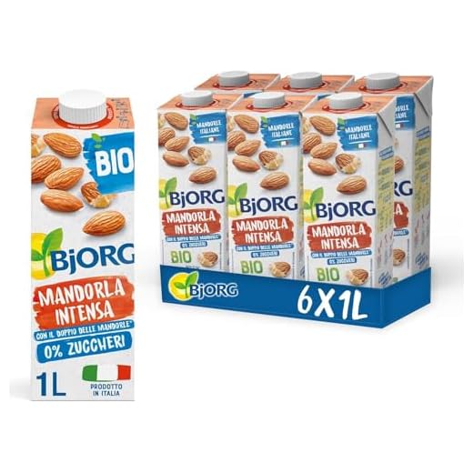 BJORG Bevanda di Mandorla Intensa Biologica 0% Zuccheri, Bevanda Vegetale a Basso Contenuto di Grassi, Ottima per Cappuccino, Senza Glutine, Gusto Intenso, Vegan, Formato 6 x 1L
