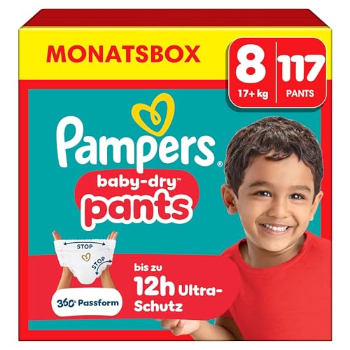 Pampers Baby-Dry Pants Größe 8, 117 Windeln, 17kg+, 360° Passform hilft,...