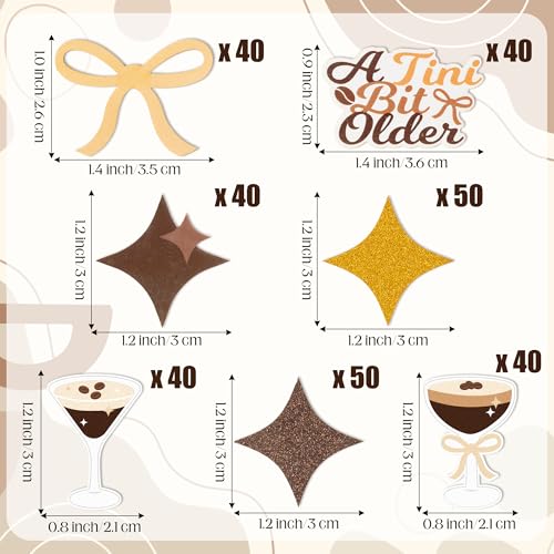 Image of BeYumi Espresso Martini Table Confetti - 300Pcs A Tini Bit Older Table Confetti Decorations Brown Espresso Martini Bow Gold Star Paper Decor for Girl Birthday Bachelorette Bridal Shower Party Supplies