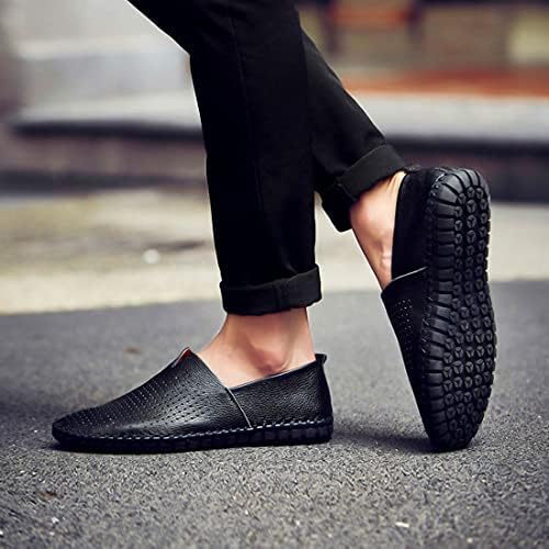 Santimon Men's Leather Espadrille Slip-On Plain Toe Casual Breathable Shoes Black 9 US | Image 6
