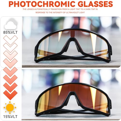 RTUOHUIN Fahrradbrille Selbsttönend für Herren Damen Photochromatische Sport Sonnenbrille UV400 Schutz Klar Rennrad Brille TR90 Rahmen Schnelle Radfahren für Radsport,Laufen,Outdoor-Sport