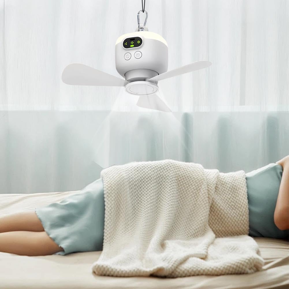 Camping-Ventilator, 8000 mAh, batteriebetrieben, kabellos, tragbarer Deckenventilator mit Fernbedienung, Timable und automatische Abschaltung, 3 abnehmbare Lüfterflügel, 4 Geschwindigkeiten, für Zelt