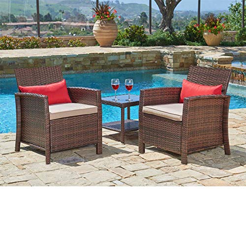 SUNCROWN 3-Piece Outdoor Furniture Set Patio Sofa Set All-Weather Wicker Chairs Set with Washable Cushions & Modern Glass Coffee Table
