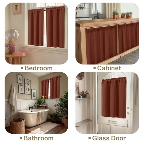 Image of Kitchen Curtains for Small Window Treatment, Light Filtering Short Cafe Curtains Over Sink, Half Window Drapes Tier for Bedroom Bathroom Rod Pocket, 2x40Wx36L Inches, Terracotta