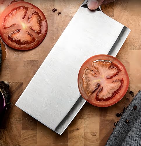 Image of PINBO Premium Stainless Steel Meat Cleaver Knife | Heavy Duty Sharp Blade for Meat, Chicken, Bone & Vegetables | Full Stainless Steel Handle Kitchen Knife for Chopping & Cutting (1 Pc)